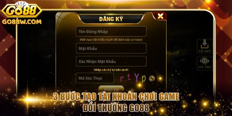 3 bước tạo tài khoản chơi game Go88